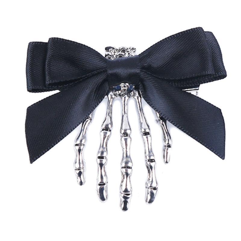 Punk Hair Clips Skeleton Claws Duckbill Clip with Bow Creative Hair Accessories