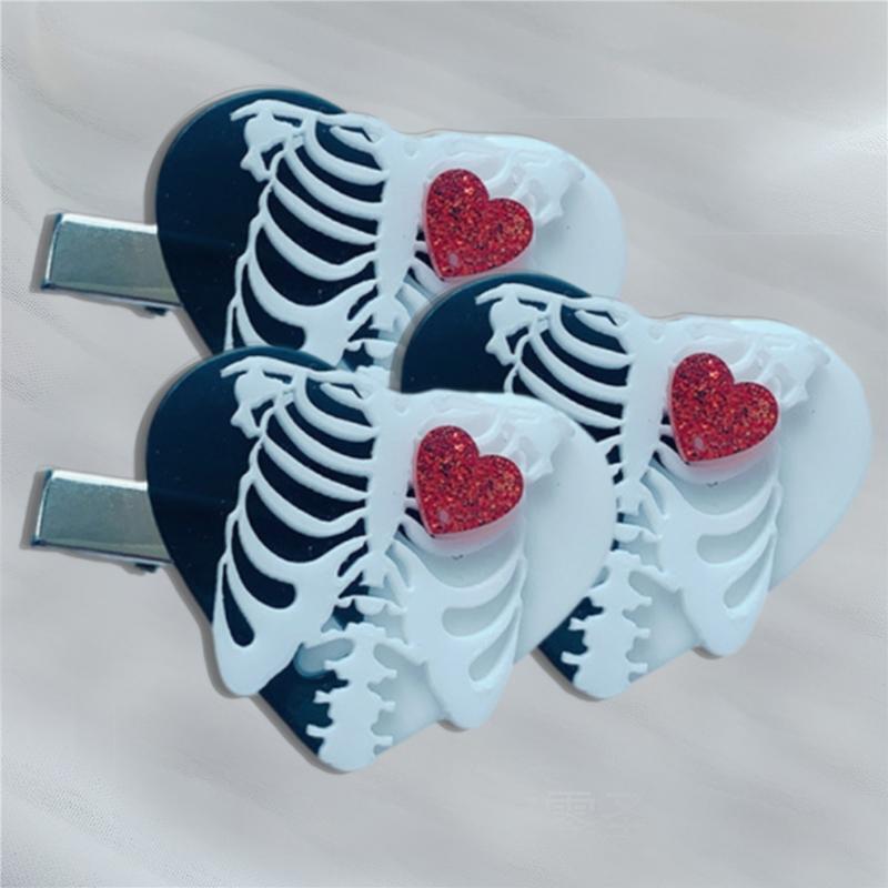 Novelty Hair Barrettes Children Gothic Skeleton Heart Shape Hair Accessories
