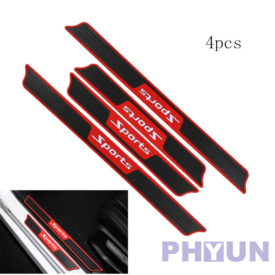 4x Car Door Scuff Sill Panel Step Protector Black Rubber Sport Style Universal
