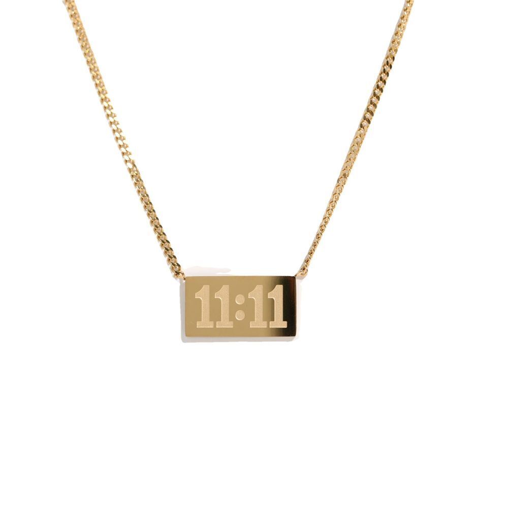 Men Meaningful Titanium Steel Clavicle Chain 11:11 Rectangle Pendant Necklace