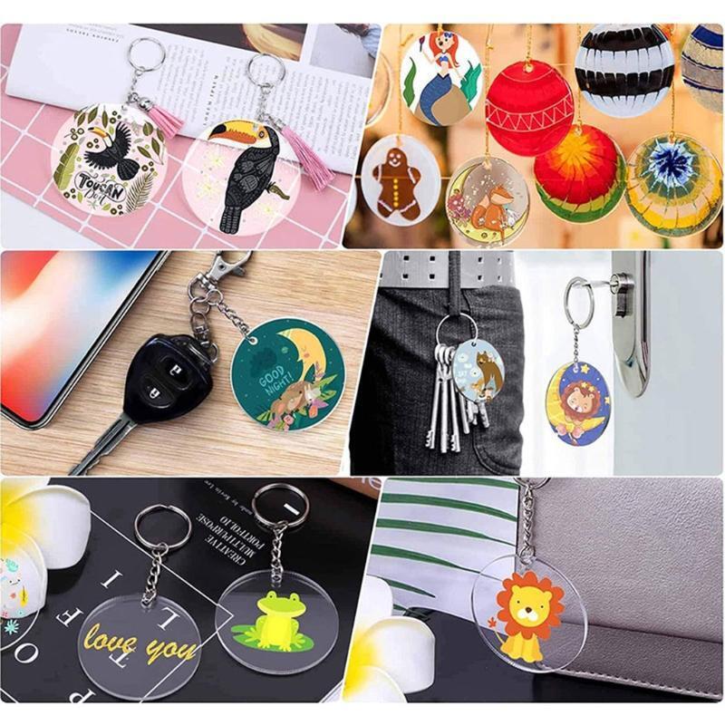 50 Pieces Keychain Blank Acrylic Transparent Circle Round Acrylic Clear Keychain