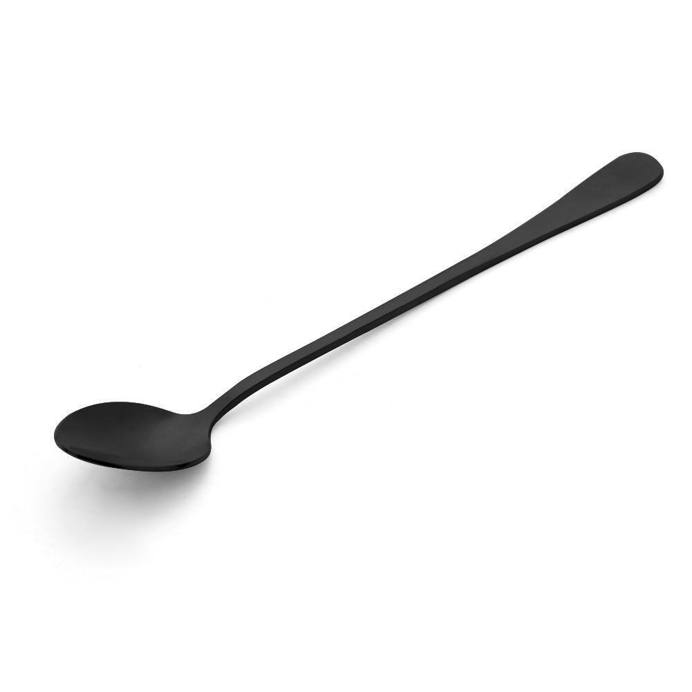 Stainless Steel Long Handle Ice Spoon Coffee Tea Spoons Tableware (Black)