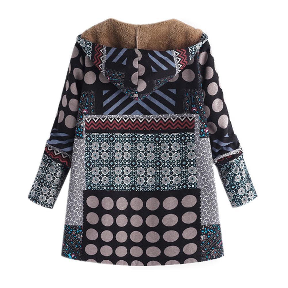 Plus Size Long Sleeve Hooded Coat Women Fleece Printing Outwear (Grey 2XL)