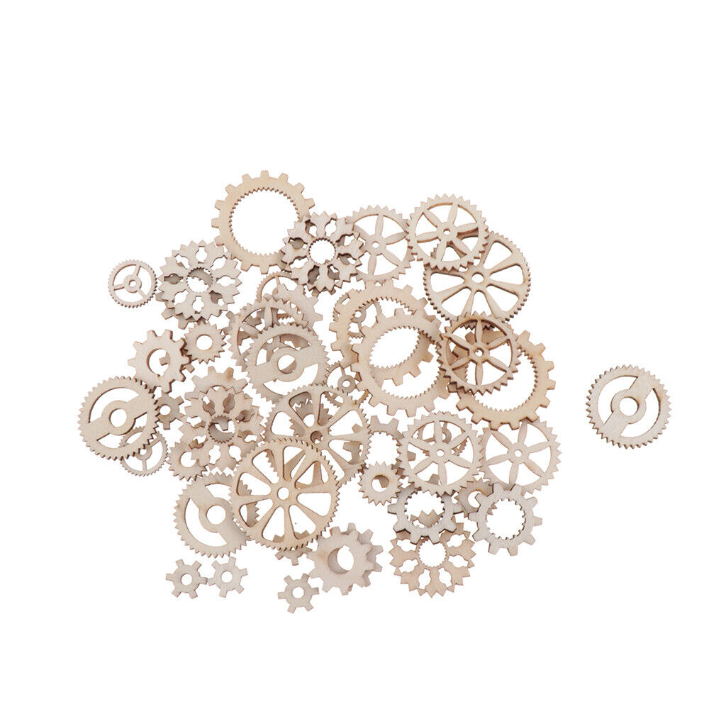 100 Pieces Mixed Size Hollow Gear Unfinished Wooden Pieces Embellishments