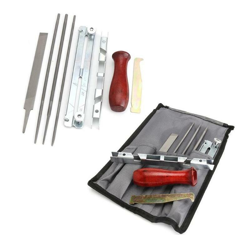 9pcs/set Chainsaw Sharpener Round Flat File Depth Gauge Holder Wooden Handle