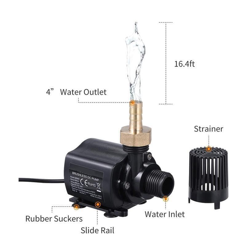 Brushless DC Water Pump Lift 500cm Submersible Fountain Aquarium Circulating