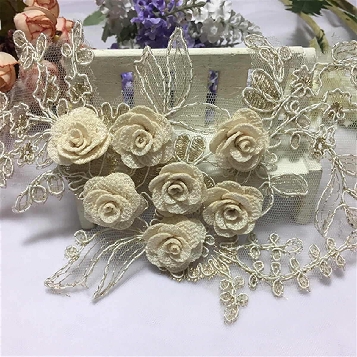 Lace Embroidered Flower Neckline Collar Trim Patch Wedding DIY Sewing Applique