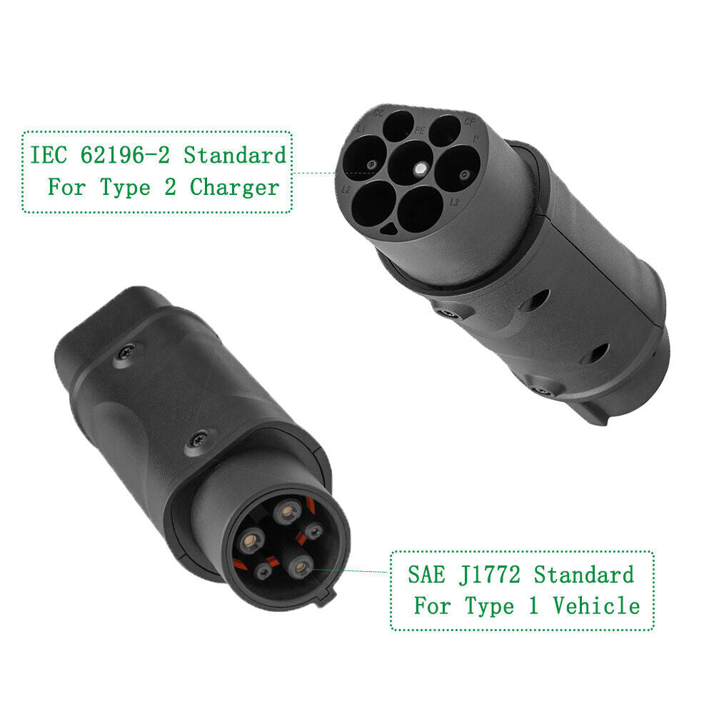 EVSE Adaptor Car Charger Connector IEC 62196 Socket Type 2 To Type 1 EV Adapter