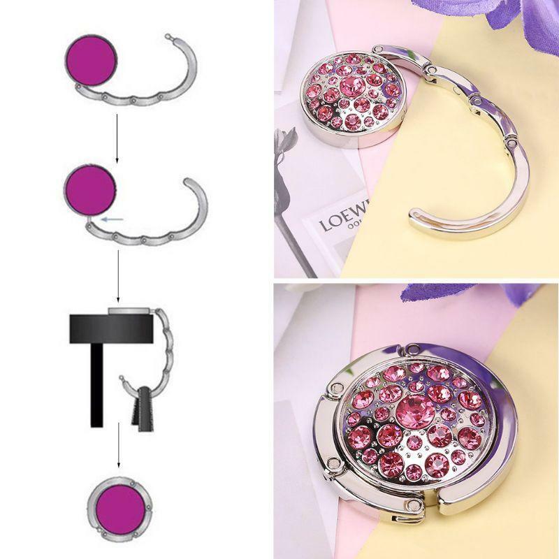 Round Foldable Purse Bag Rhinestone Hanger Handbag Table Desk Hook Tote Holder