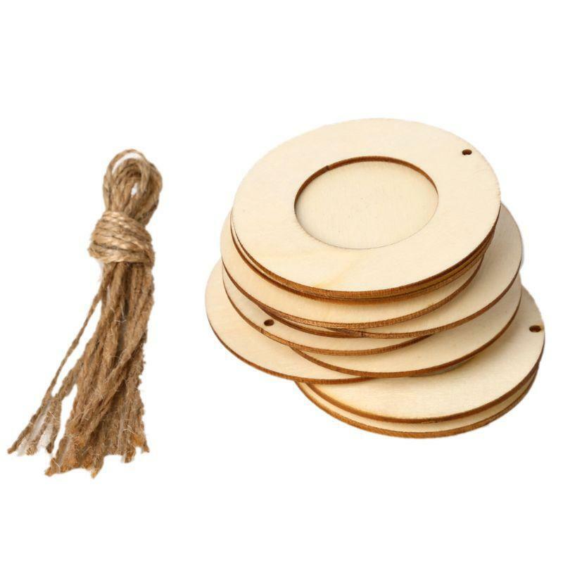10pcs/set Wooden Mini Round Photo Frame Hanging Crafts DIY Handmade With Ropes