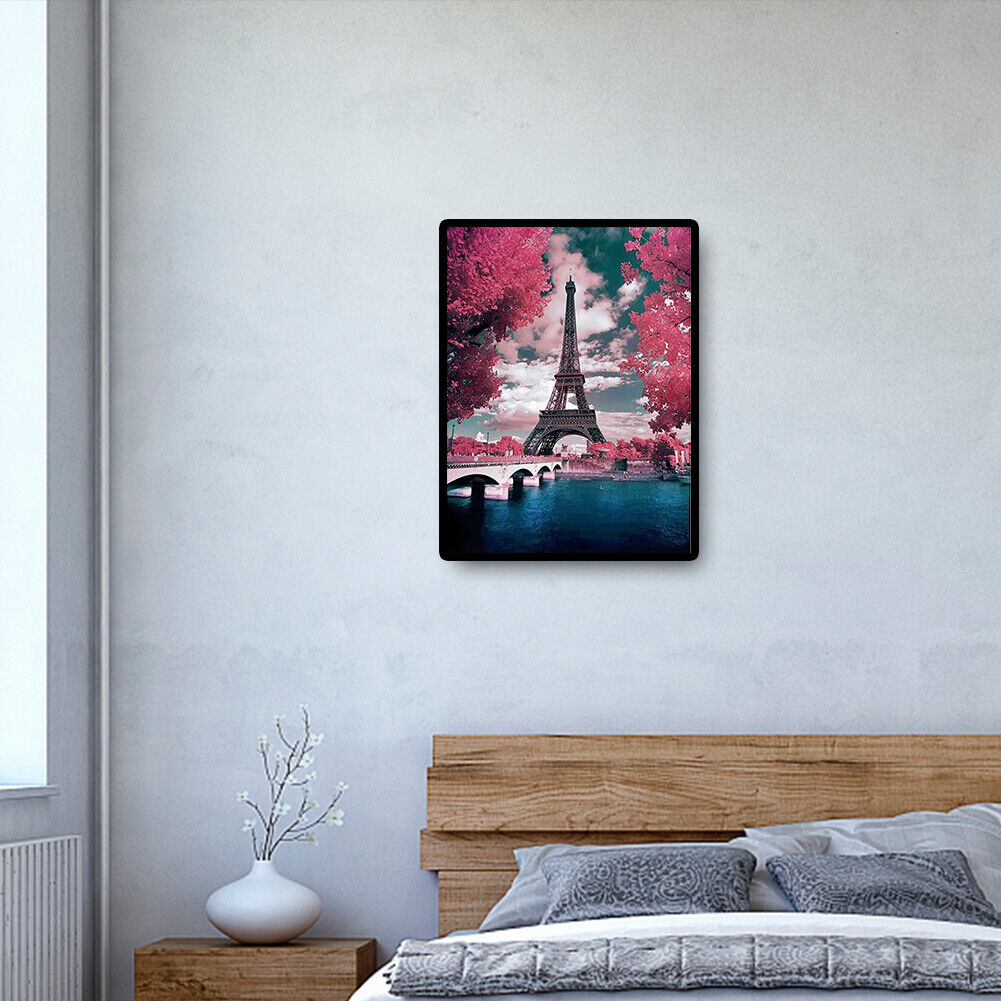 Full Square Drill Diamond Painting DIY Romantic Eiffel Tower Cross Stitch