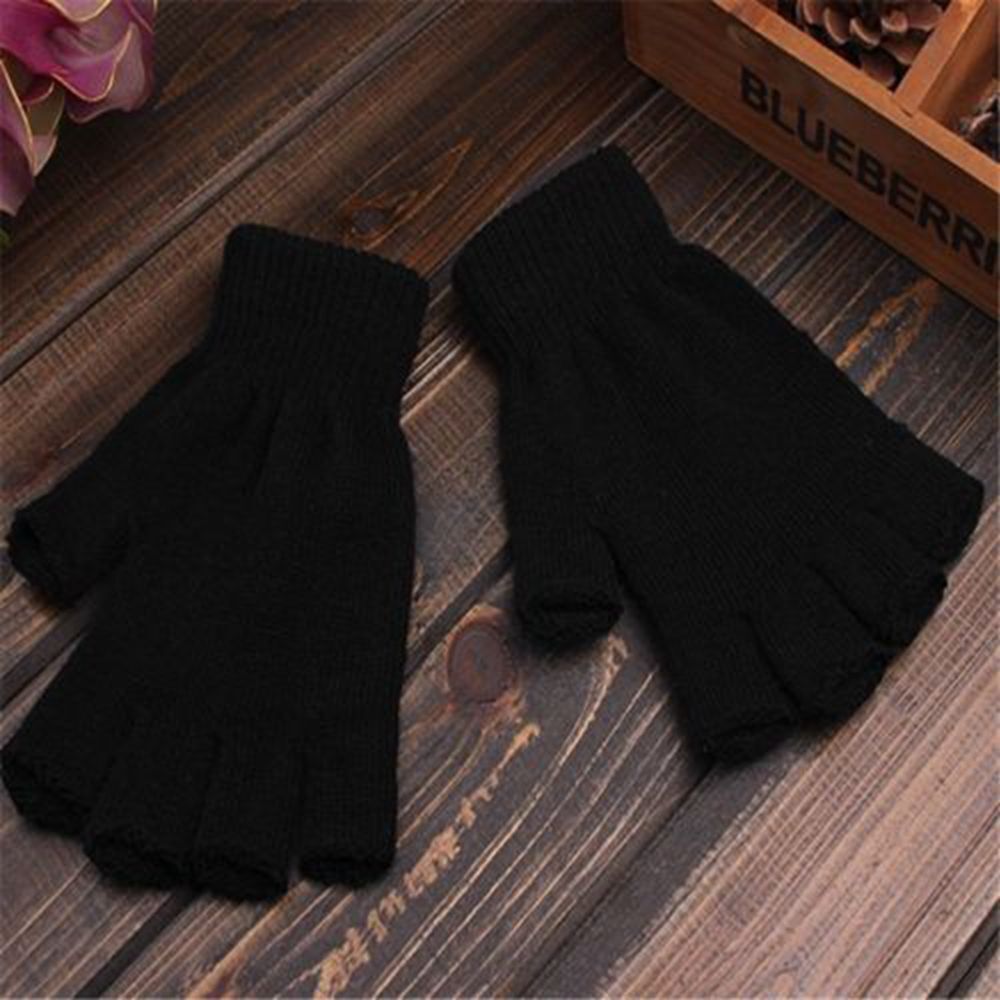 Fashion Novelty Black handwear Half Finger Warm Knitted glove Fingerless Gloves