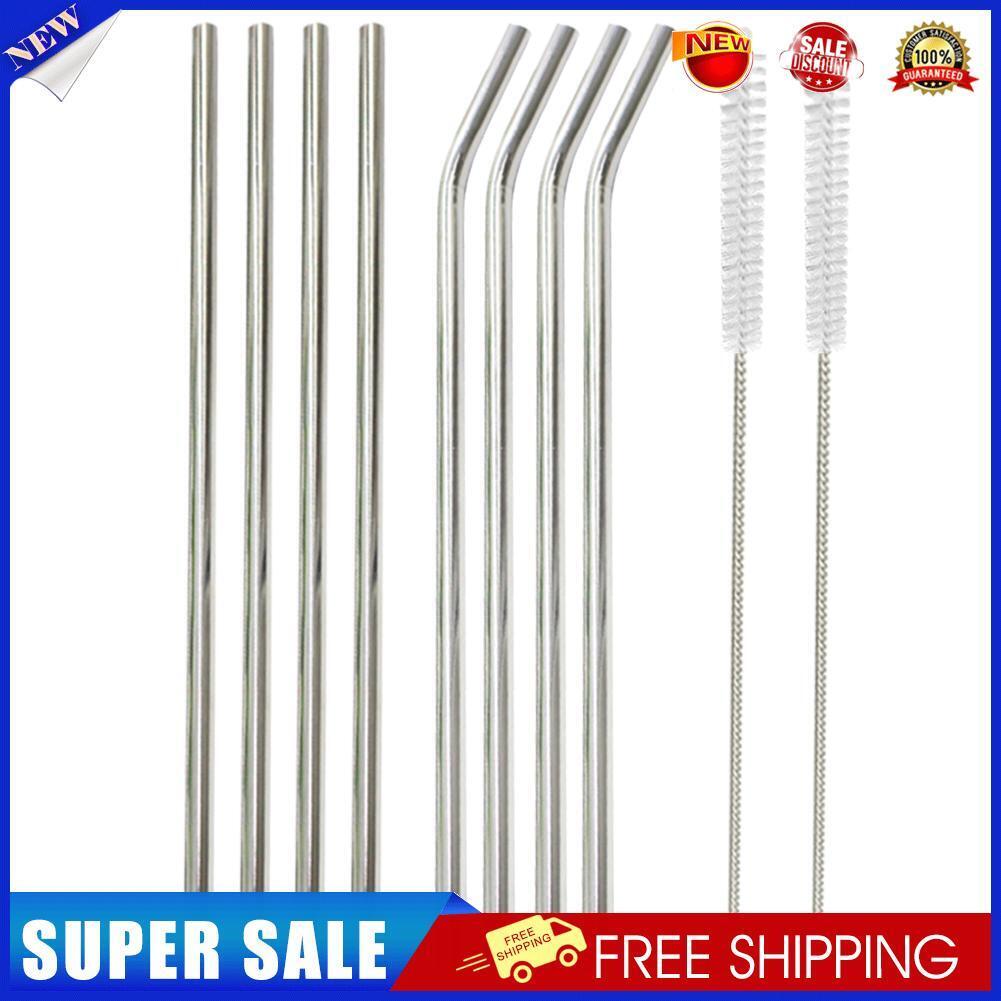 8pcs Stainless Steel Metal Drinking Straws+2 Cleaning Brushes Sets