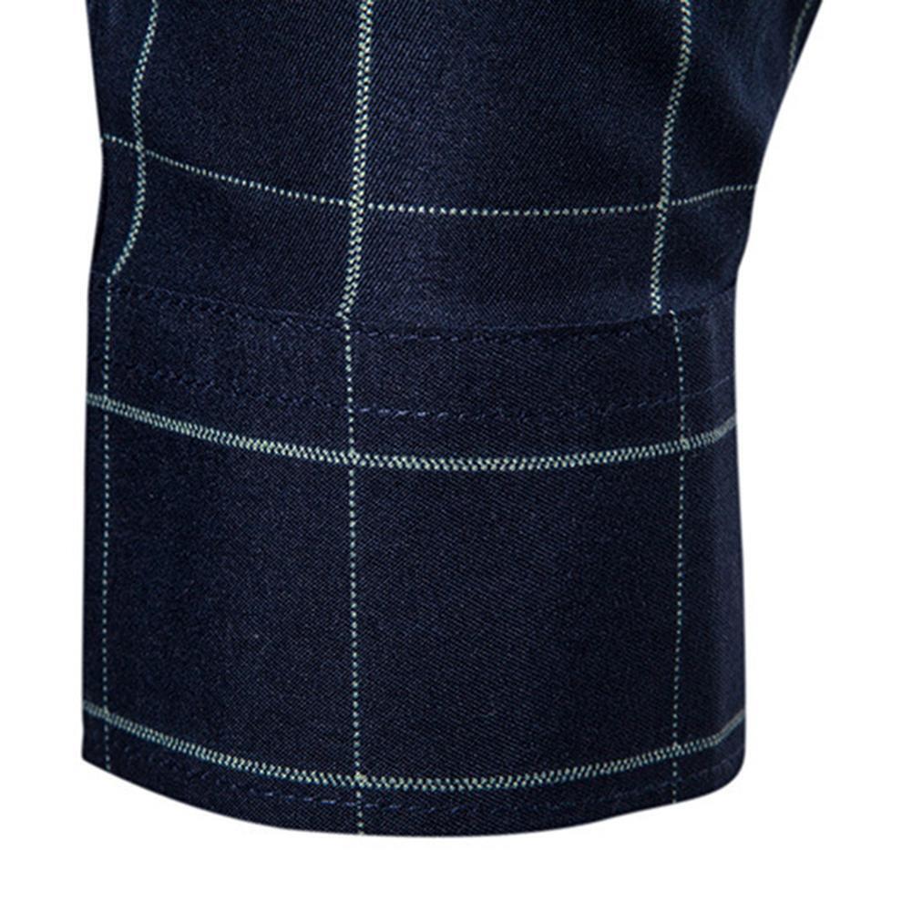 Men Plaid Cotton Shirts Spring Casual Youth Shirt Lapel Blouse (Blue)(4XL)