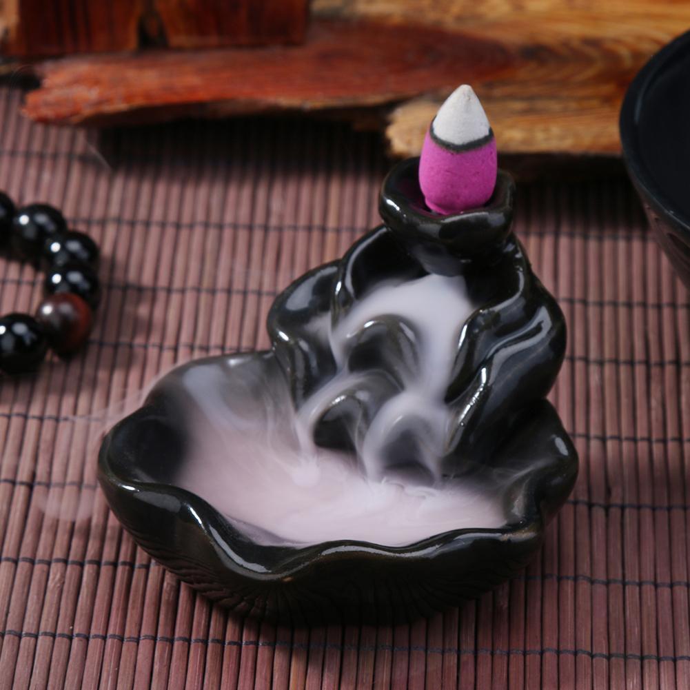 Lotus Ceramic Censer Smog Backflow Office Home Decor (Incense Burner-C)