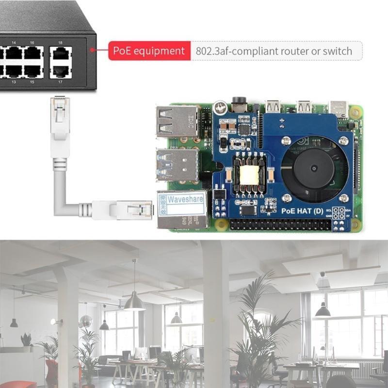 Power Over Ethernet Module Supports Raspberry Pi 4B/3B+ w/ Case Support 802.3af