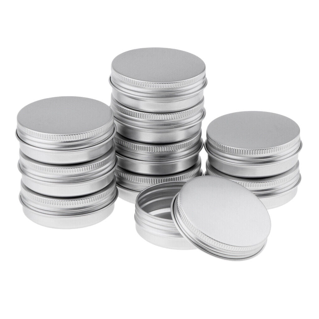 10 Empty Aluminum Tins Cans with Screw Lids Box Container Jar Top Round 40g