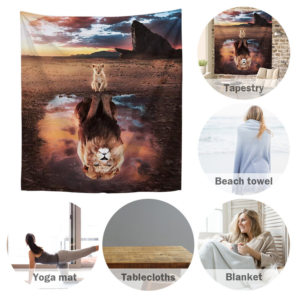 Lion Reflection Tapestry Hanging Carpet Dorm Decor Wall Blanket (145x200cm)