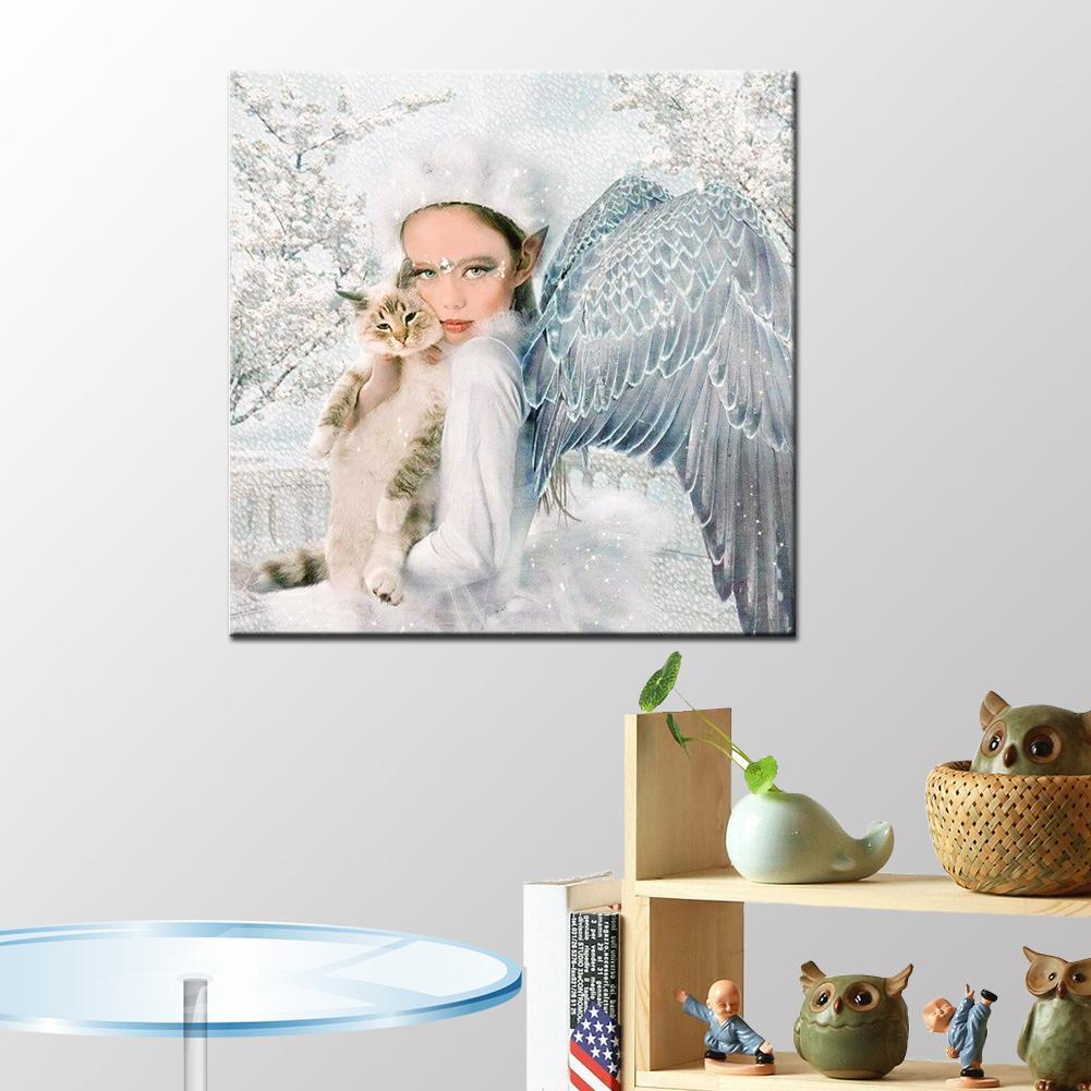 Girl Cat DIY Round Diamond Painting Embroidery Kits Needlework Cross Stitch