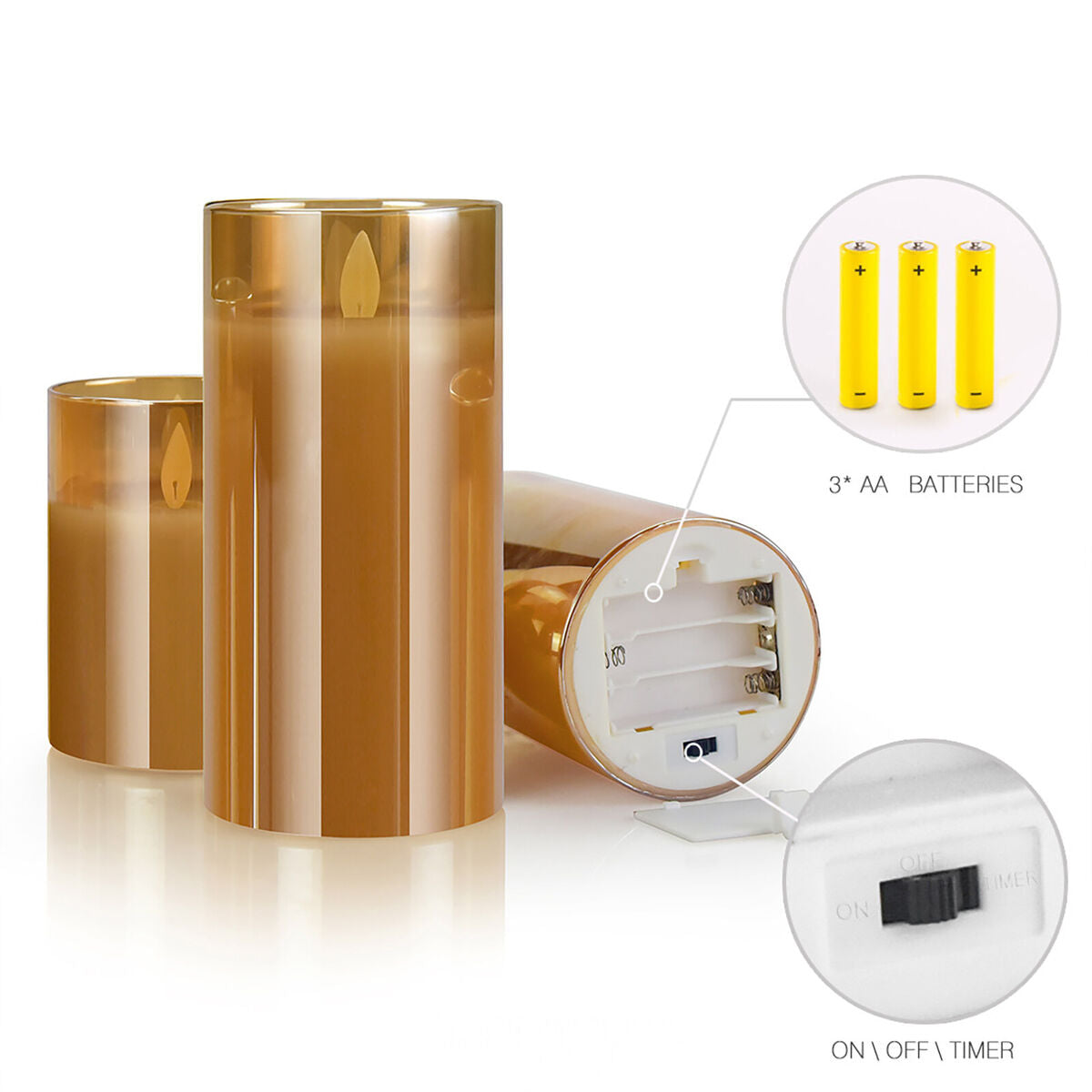 Flameless Candles - 3pcs Realistic LED Candles for Christmas Decor (Brown)
