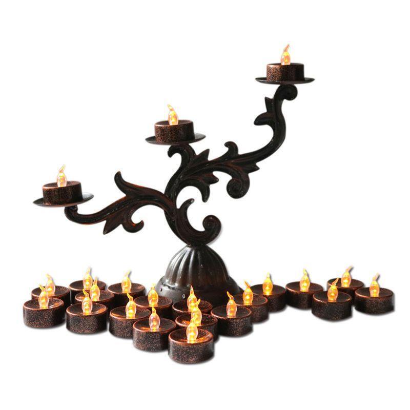 12 Pcs Plated Black Candles Battery Operated Tea light Flameless LED Electronic