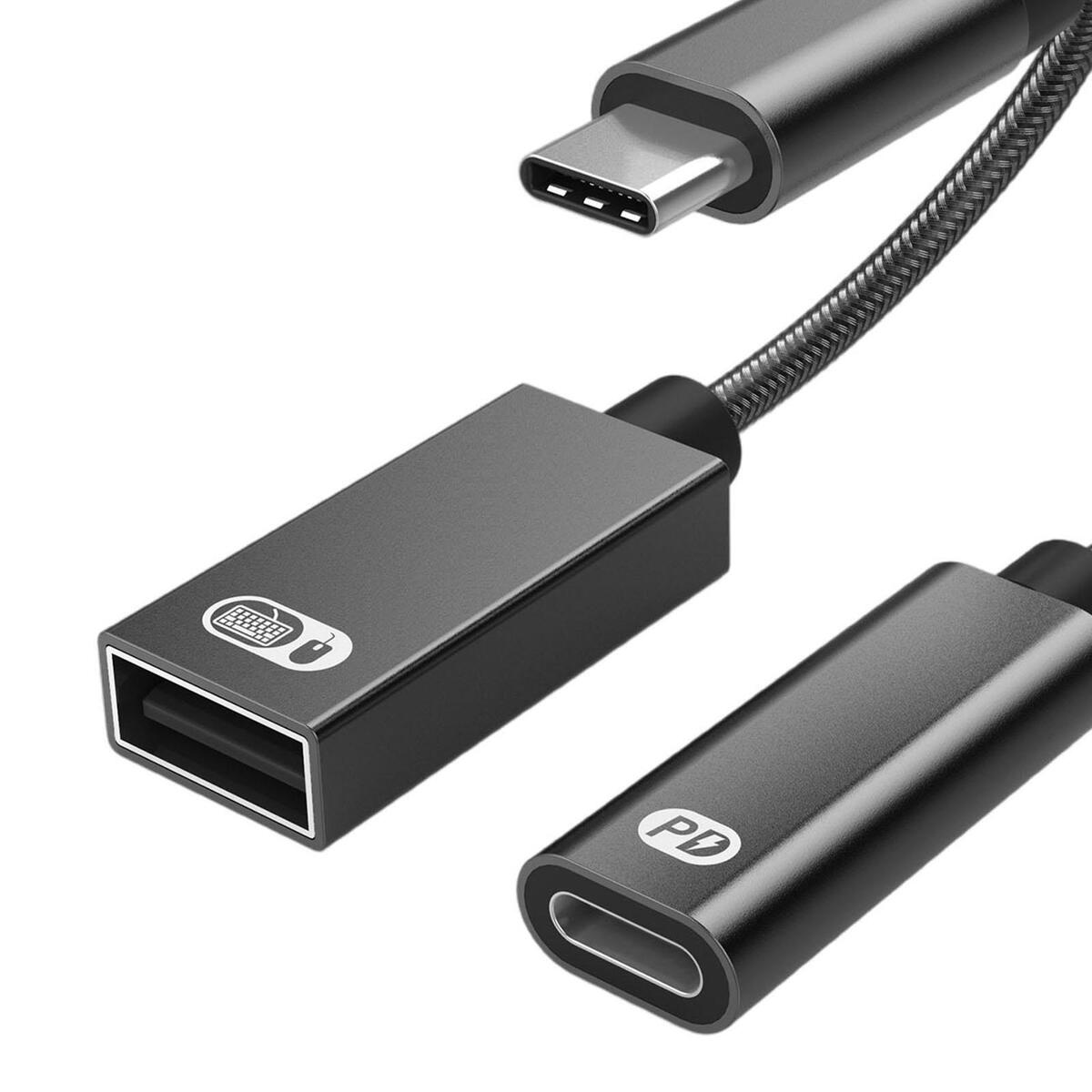 2x  OTG Adapter with Fast Charging Braided Cord PD 60W for Laptop black