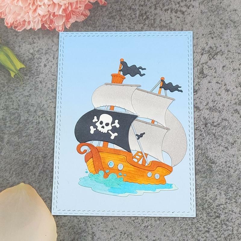 Cartoon Pirate Ship Sailboat Metal Cutting Dies Stencil DIY Embossing Template