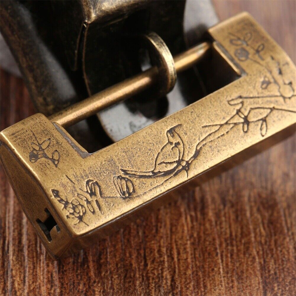 Unique Carved Bird Flower Chest Jewelry Box Suitcase Padlock & Toggle Latch Hasp