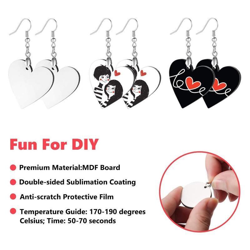 12Pcs/Set Sublimation Blank Earrings Heart Shaped Heat Transfer Earrings Craft
