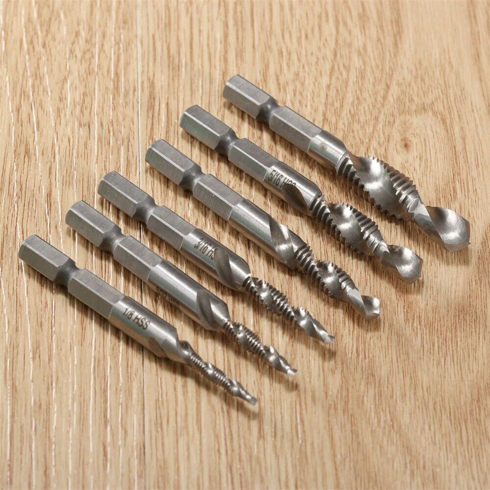 6Pcs HSS Countersink Drill Tap Bits Imperial M3-M10 Drill Metal Woodworking Tool