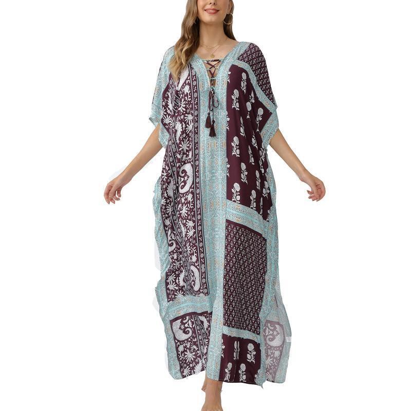 Women Sun Protection Bikini Cover Up Long Swimsuit Floral Print Beach Cover Ups