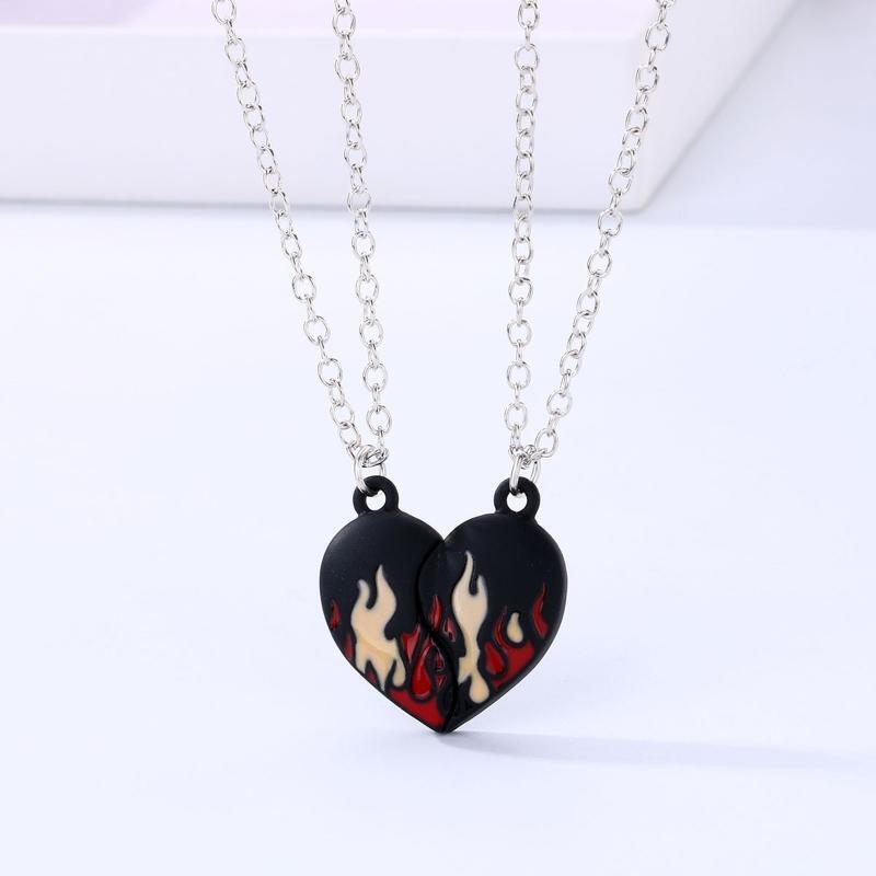 2Pieces Fire Flames Necklace Chain Charm Flame Necklace for Women Men Birthday