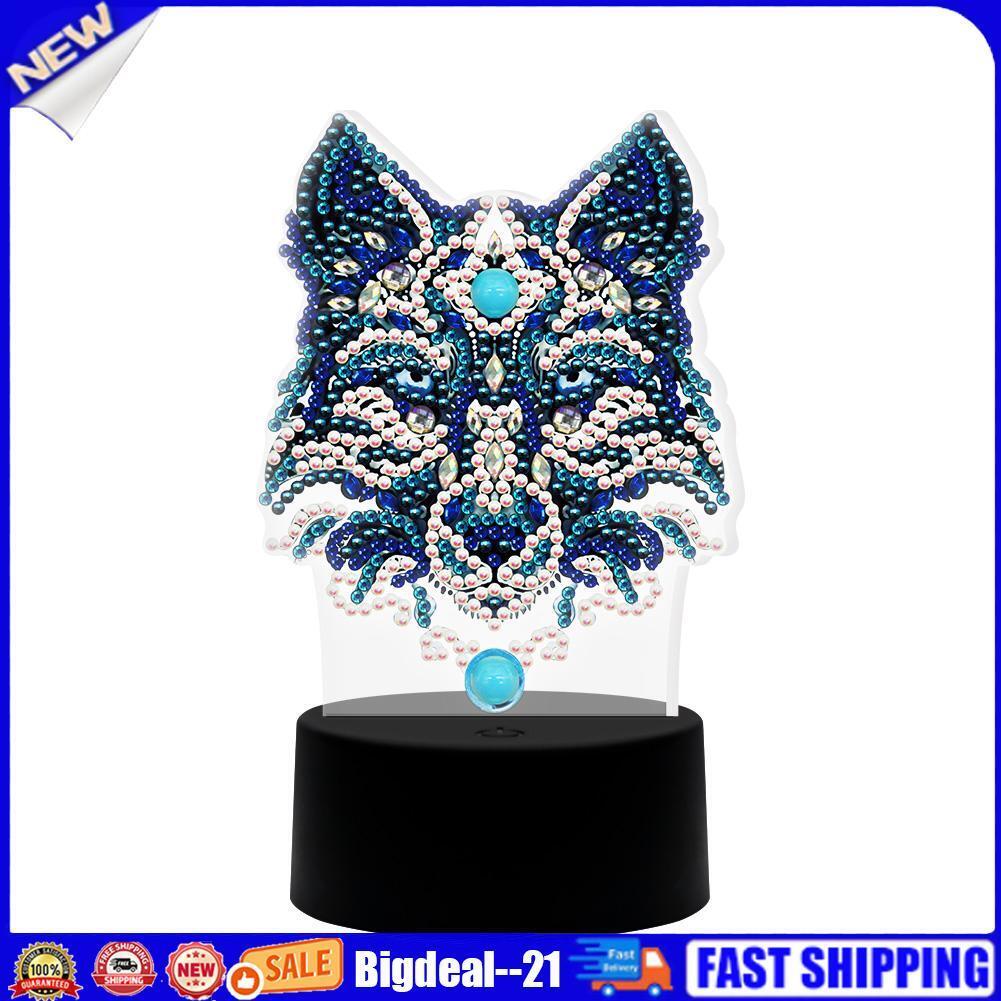 DIY Wolf Diamond Painting LED Light Embroidery Night Lamp Home Desk Decor