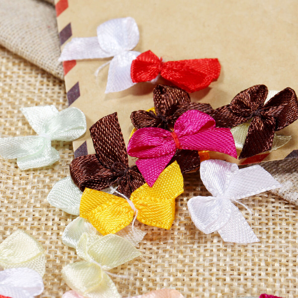100Pcs Satin Ribbon Bows Mini Flowers 20*10mm Scrapbooking Wedding Decoration