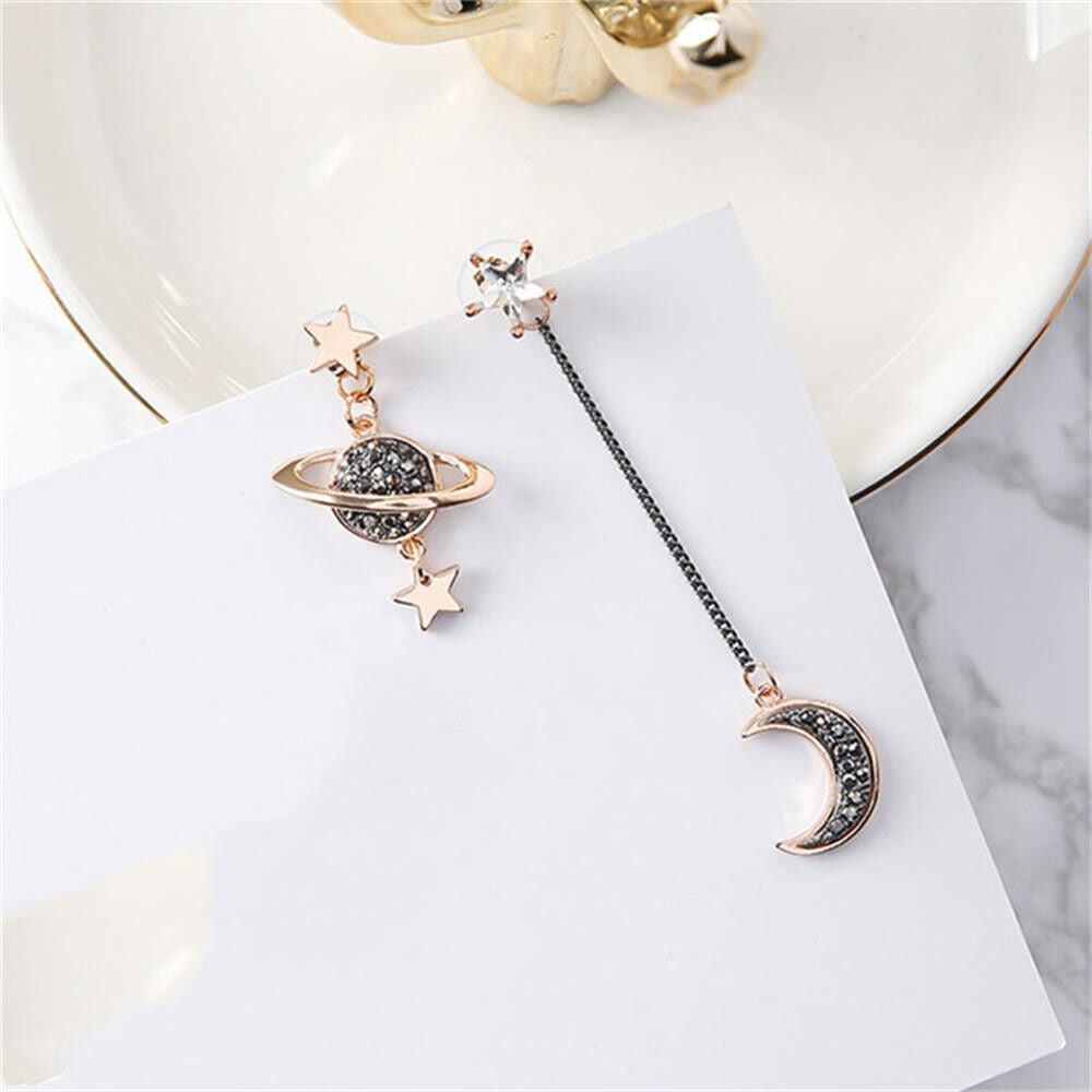 Long Temperament Star Moon Asymmetrical Stud Earring Drop Dangle Earrings