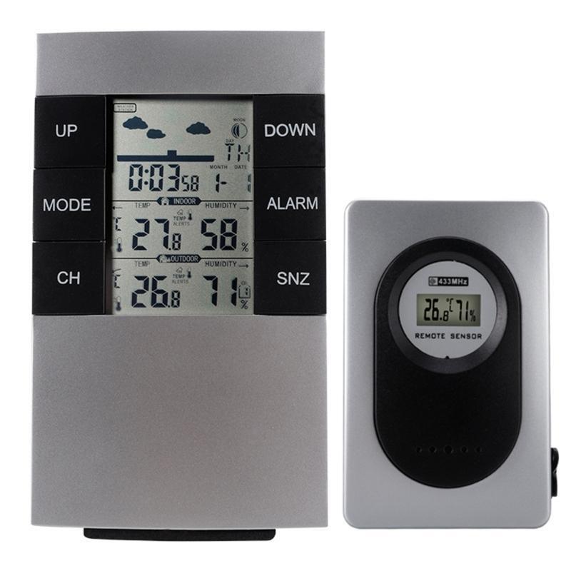 Wireless Weather Station Clock Indoor Outdoor Thermometer Hygrometer Alarm C/F
