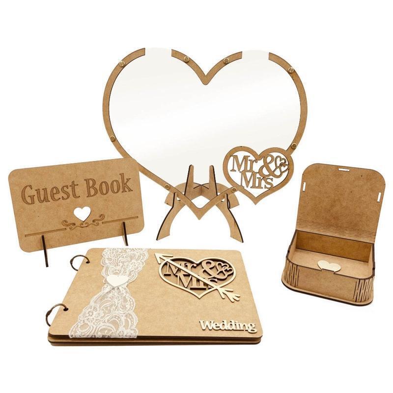 Wedding Guest Book Set Wood Love Heart Ornament Wood Storage Kit