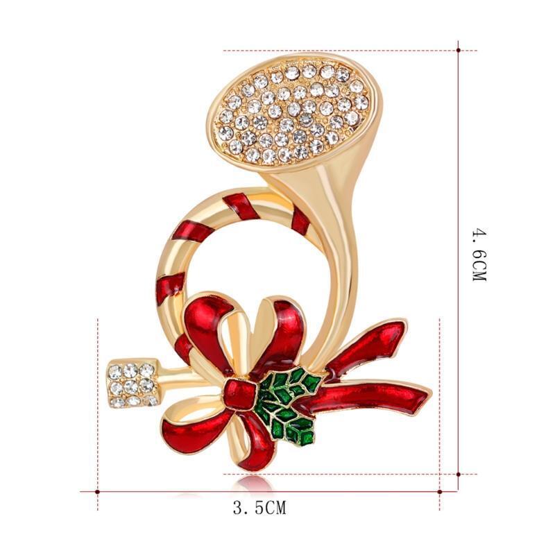 Christmas Brooch Pins Horn Rhinestone Bowknot Winter Creative Jewelry Women Gift