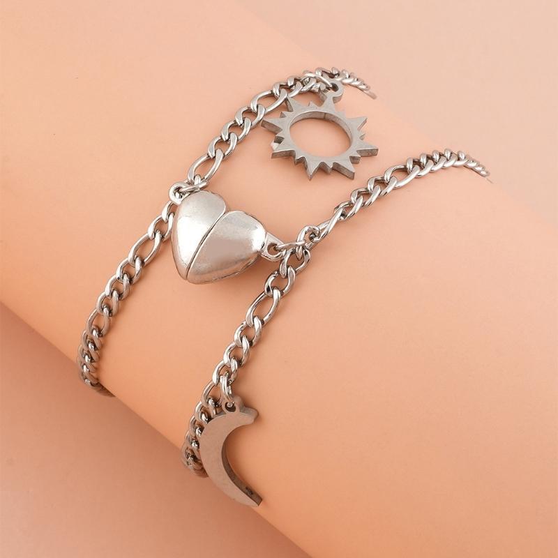 2PCS/Set Mutual Attraction Bracelet Magnet Charm Stainless Steel Chain Bracelet
