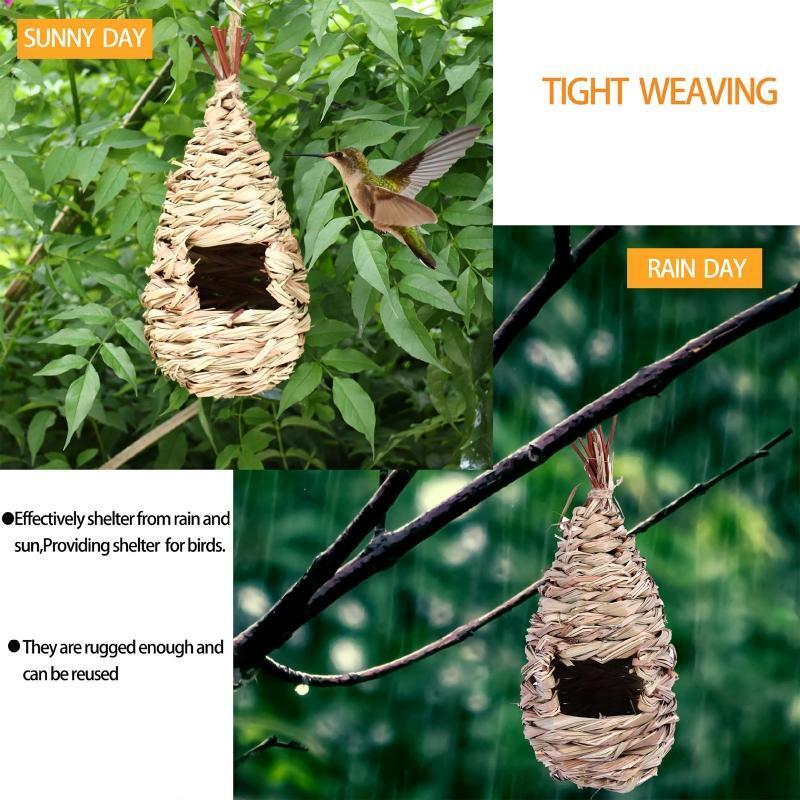 Hummingbird Nest Grass Bird Hut Hand Woven Outside Hanging Roosting House