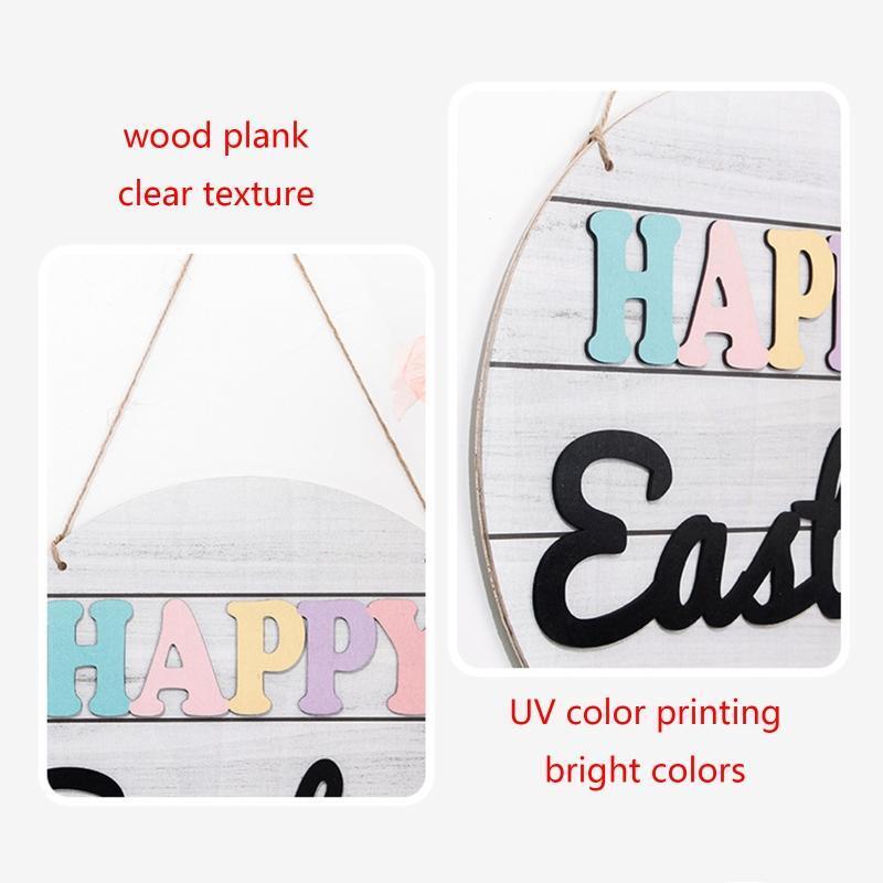 Happy Easter Wooden Hanging Sign Rustic Front Door Hanger Festival Wall Decor