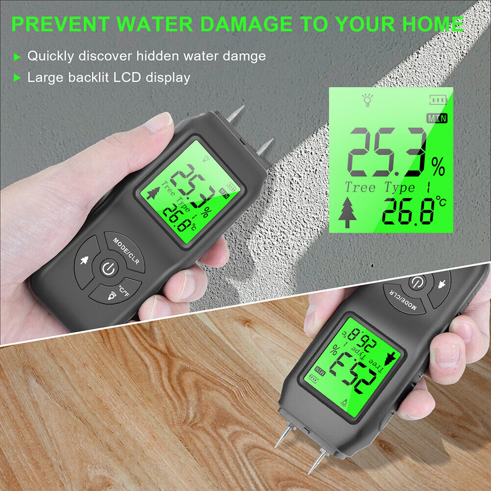 Portable Wood Moisture Meter Digital LCD Display Paper Humidity Tester