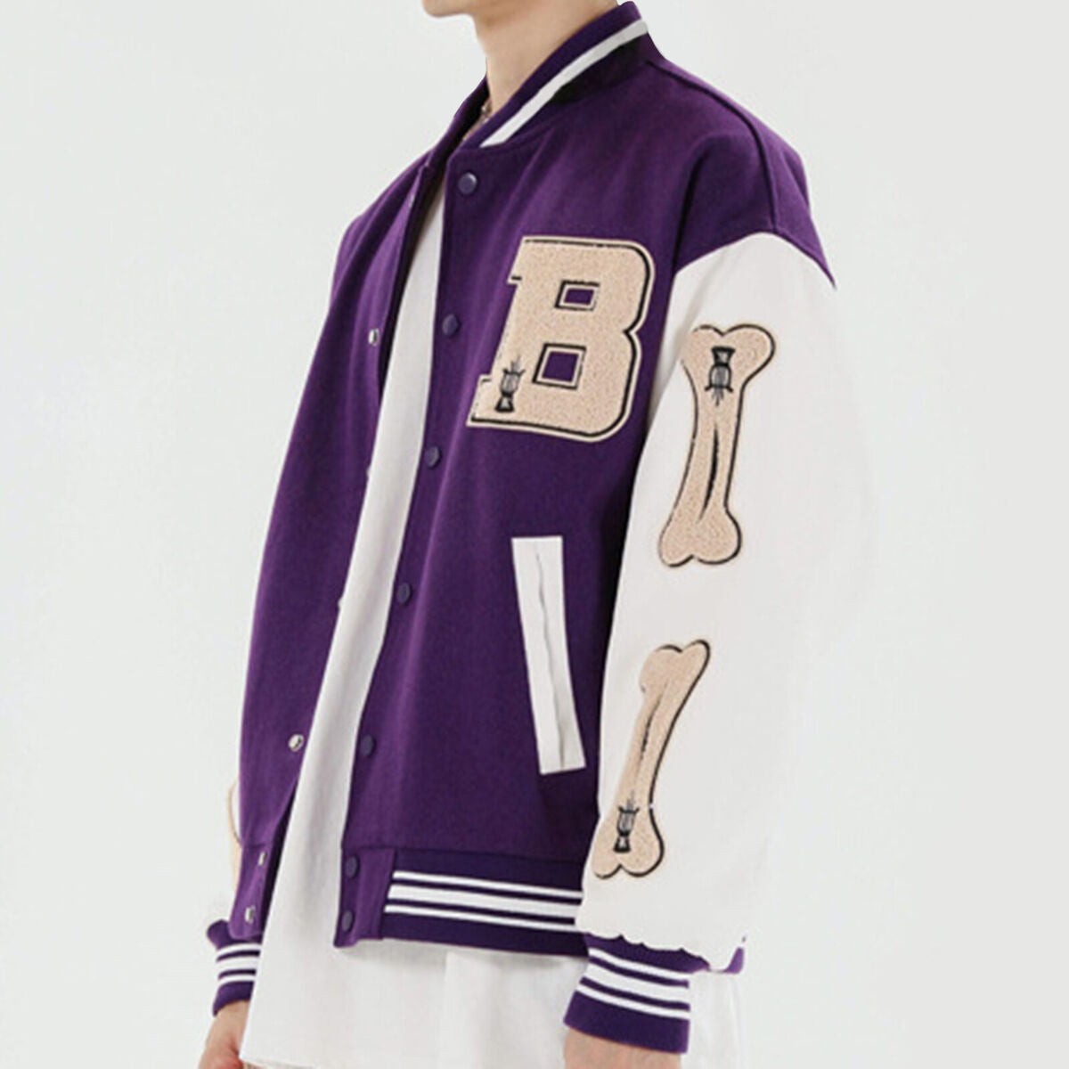 Letter Embroidered Jacket Leather Thick Baseball Uniform Coat (Purple 3XL)