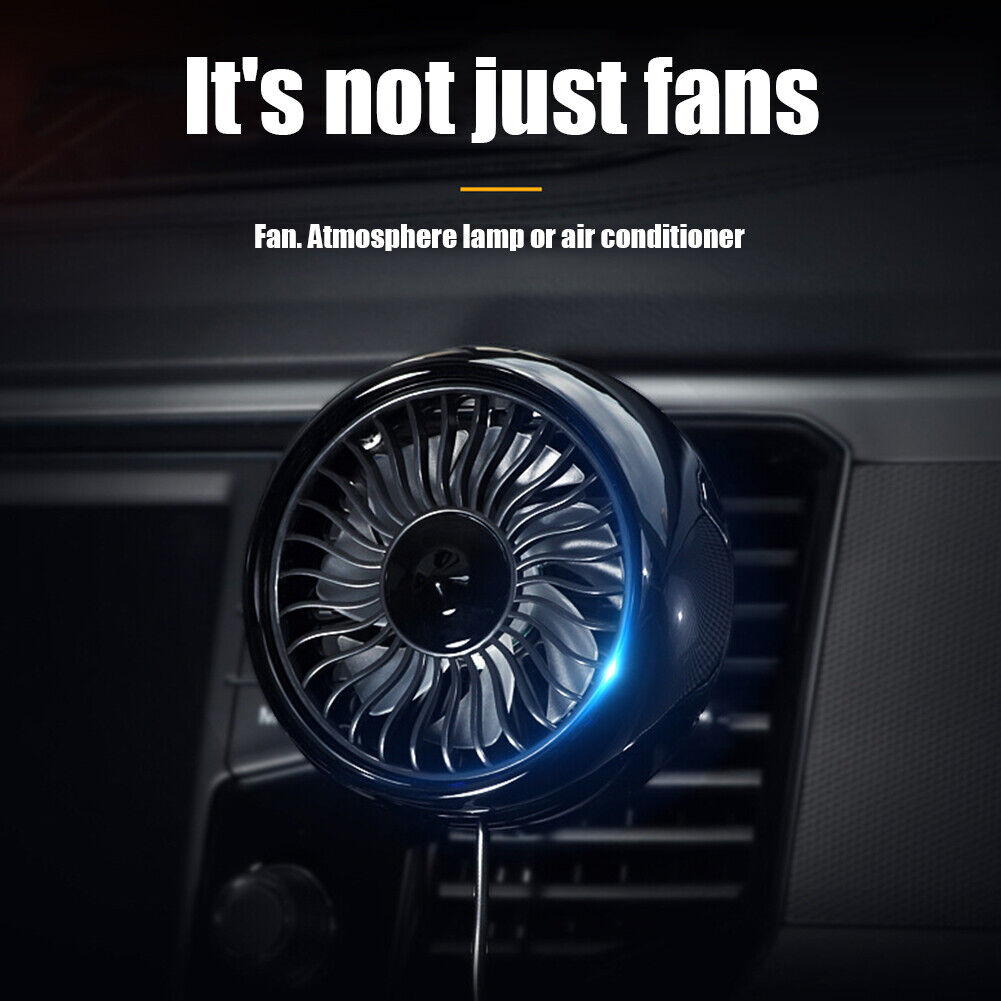 Car Fan 3-Speed 7-Blade USB Air Vent Clip Fan for 12V 24V Vehicle (Black)