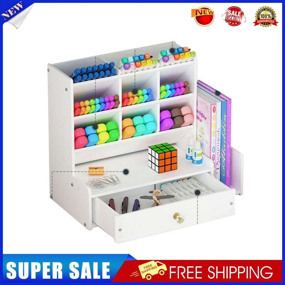 Inclined Wooden Pen Holder Fashion Desktop Office Storage Box with Drawer