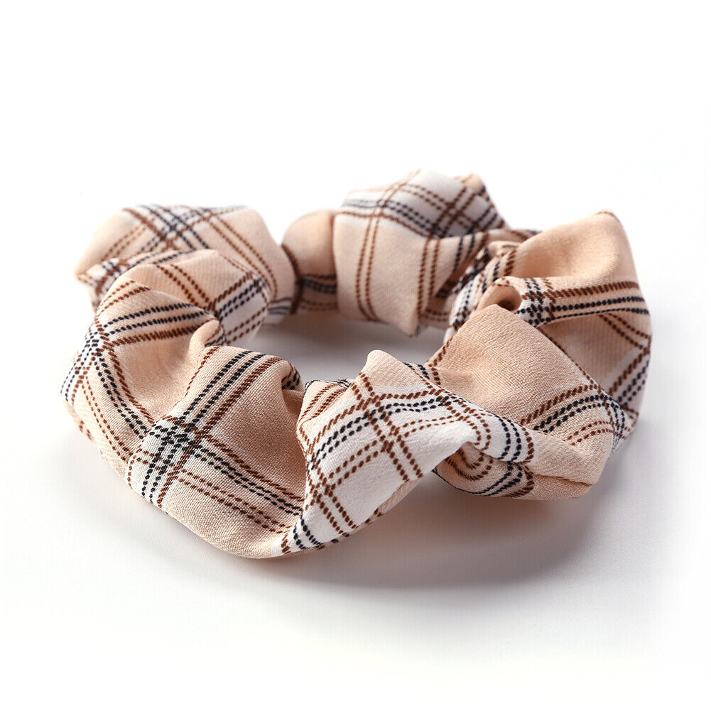 Hair Scrunchies Plaid Women Elastic Ponytail Holder Hair Ties Rope (Khaki)