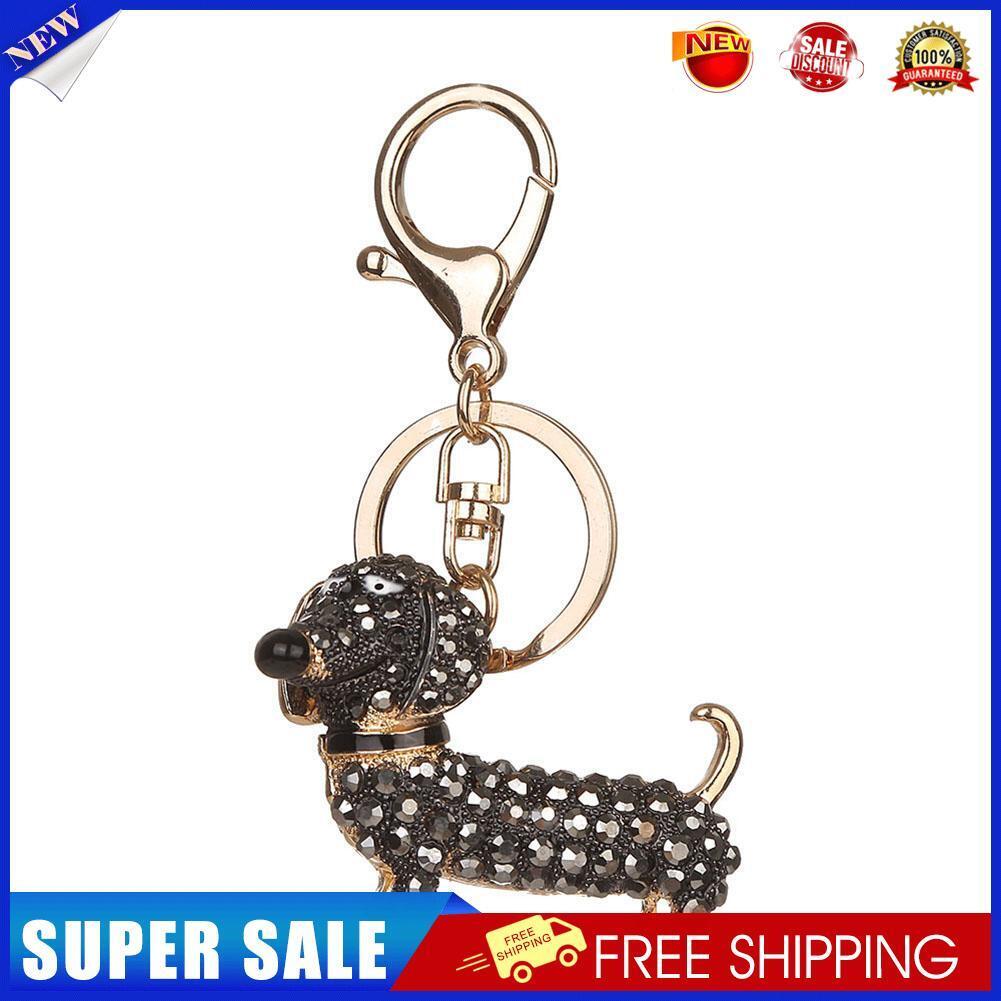 Girl Alloy Inlaid Diamond Dog Bag Car Pendant Keychain (Black)