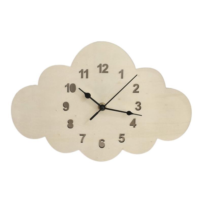 Creative Cloud Shape Girls Children's Room Silent Clock Pendulum Wooden Decor
