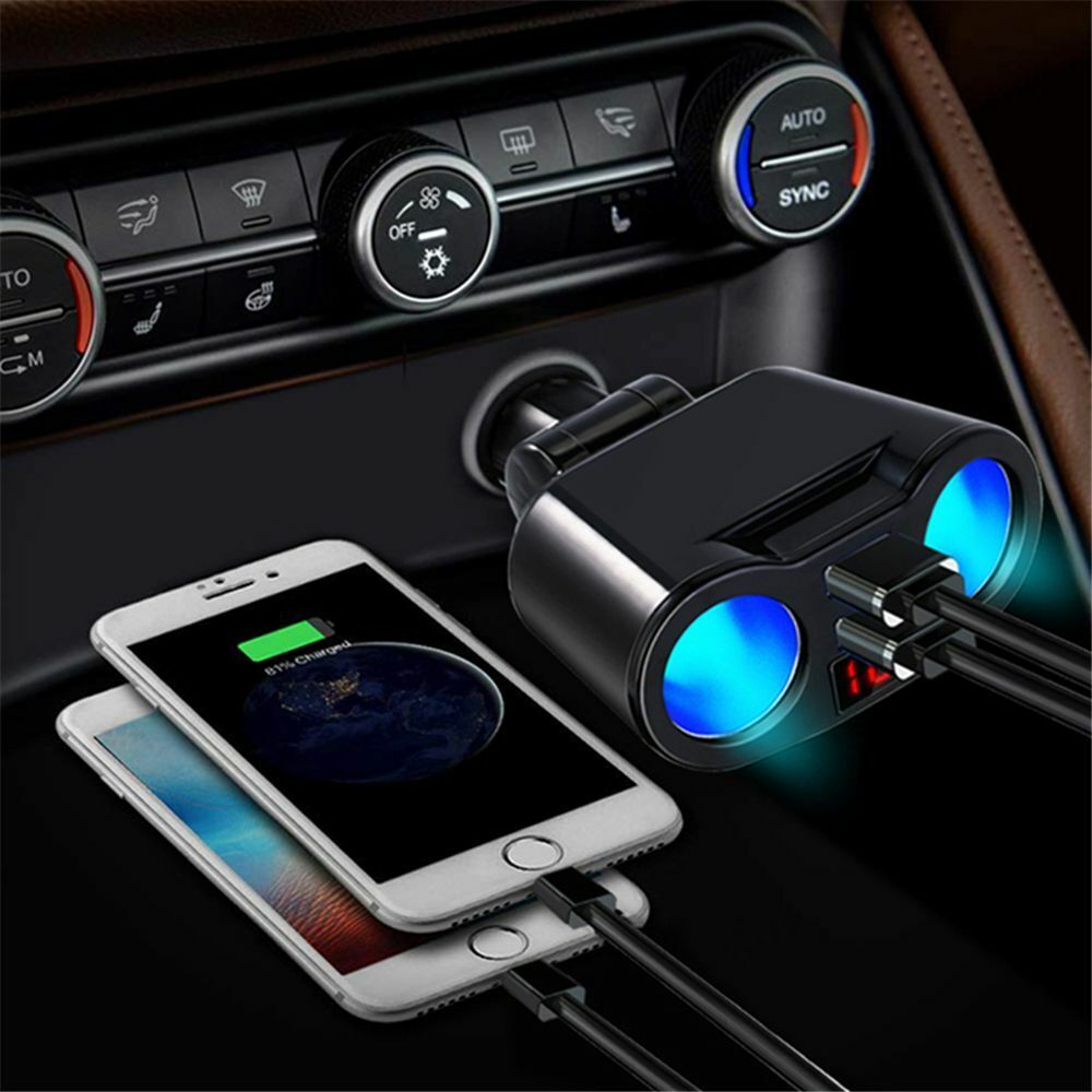 Charging Auto Car Cigarette Lighter 2 Way Dual Adapter Car Charger Charger Plug