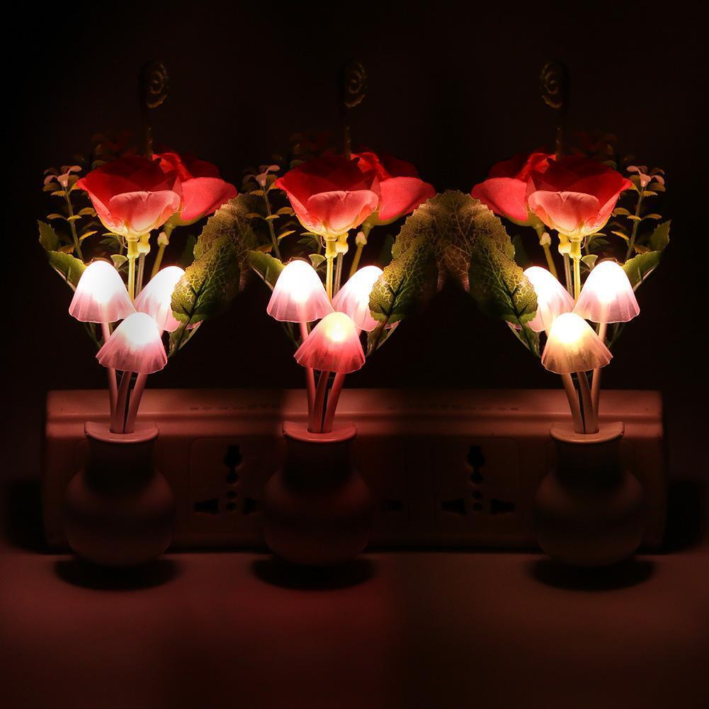 2XColorful LED Mushroom Night Light Luminous Lamp Sensor Baby Gift(EU Plug)